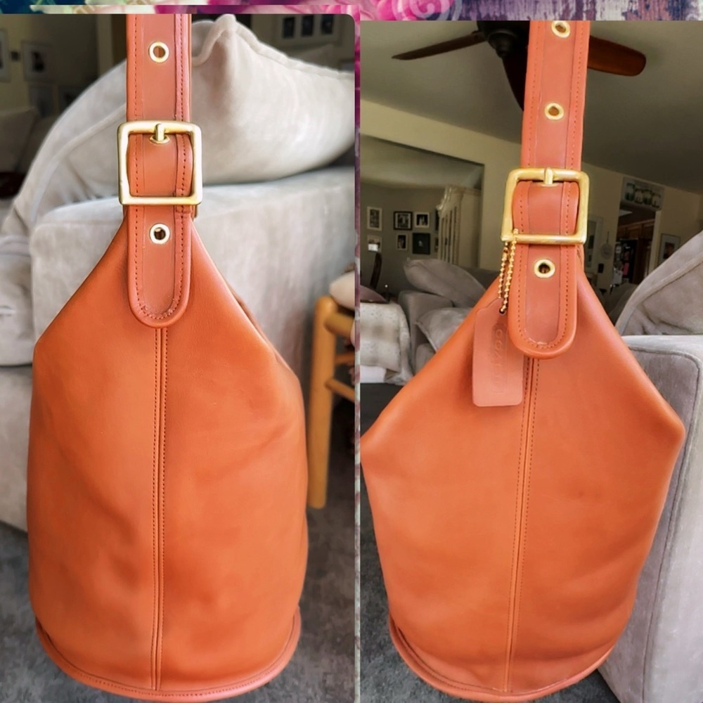 COACH BRITISH TAN LEATHER XL DUFFLE FEED SAC BUCKET BAG 9085 - Picture 3 of 17